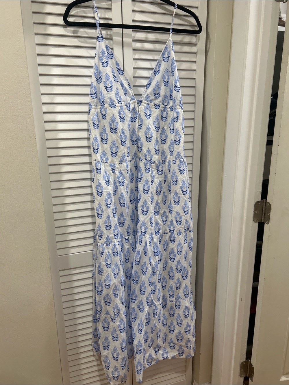 Japna White and Blue block Print maxi dress